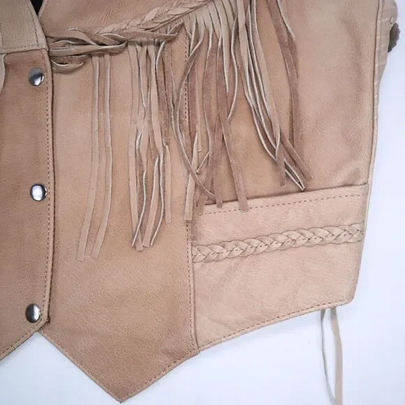 Unik Tan Leather Fringed Vest Size XXL Women's New Gauchos - Picture 3 of 16